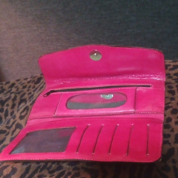 Mexico Pink Leather Trifold Leather Flower Print Wallet - Picture 3 of 6